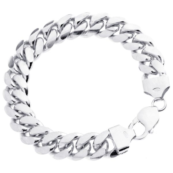 Sterling 925 Argent Gourmette Bracelet - MIAMI CURB 12mm