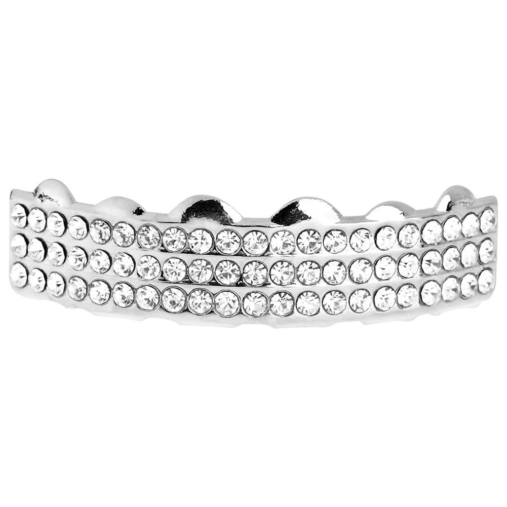 One Size Fits All Bling Grillz – THREE LINE TOP – Silber