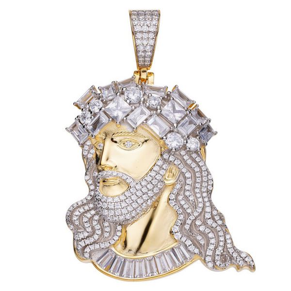 925 Sterling Argent Penditif - JESUS CZ HEAD gold