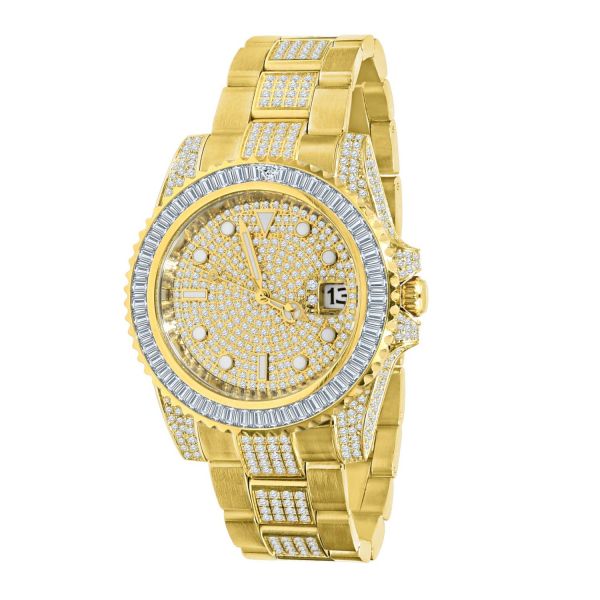 Haute Qualité ICED OUT CZ Acier Inoxydable Montre - gold