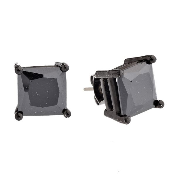 Iced Out Bling Square Zirconia Ear Studs - black 10mm