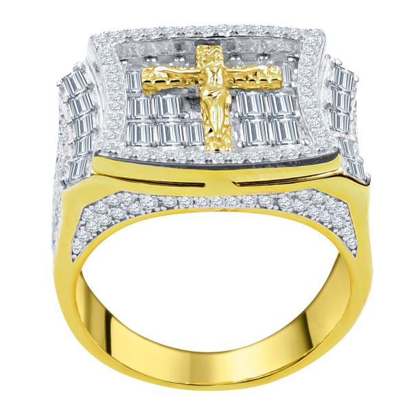 Sterling 925er Silber Iced Out Ring - JESUS CROSS