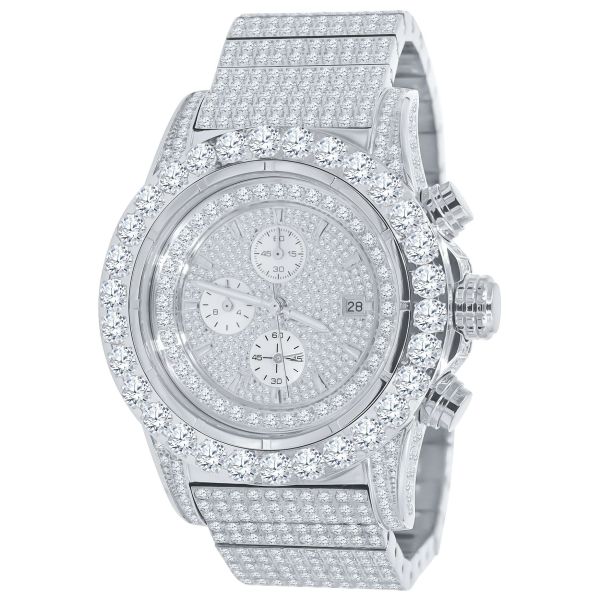 Iced Out CZ Stainless Steel Automatic Watch - silver