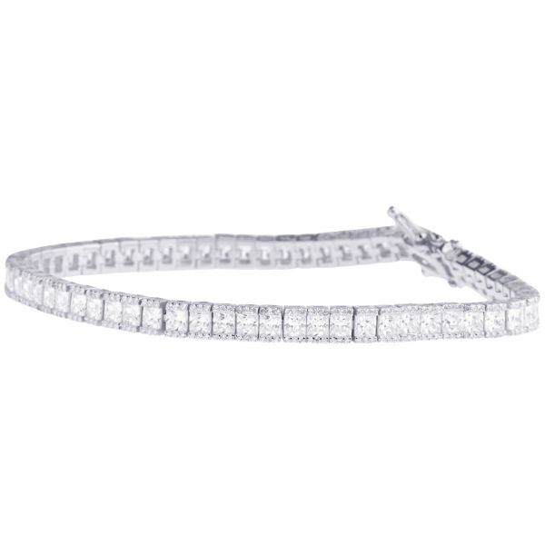 Sterling 925 Argent Square CZ Tennis Bracelet 5mm