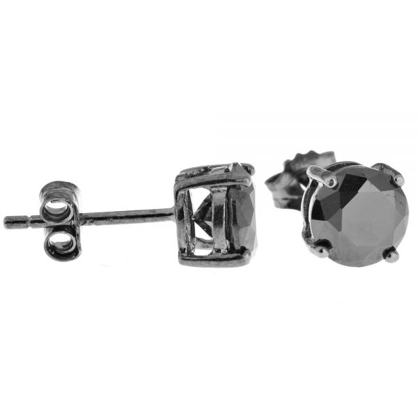 925 Sterling Silver Black Bling Ear Stud - round / black