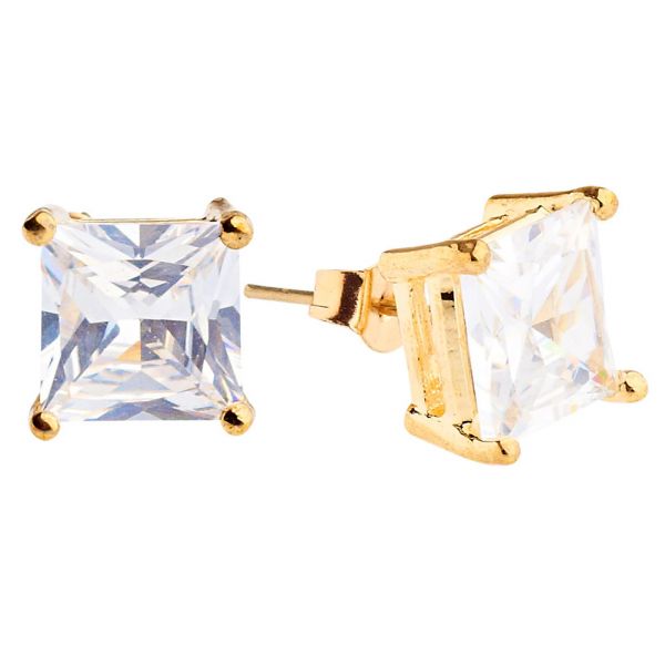 Iced Out Bling Square Zirconia Ear Studs - gold 10mm