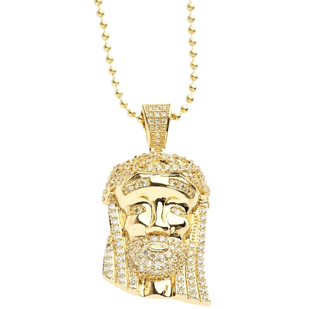 Iced Out Bling Micro Pave Kette – MINI JESUS II gold lemon