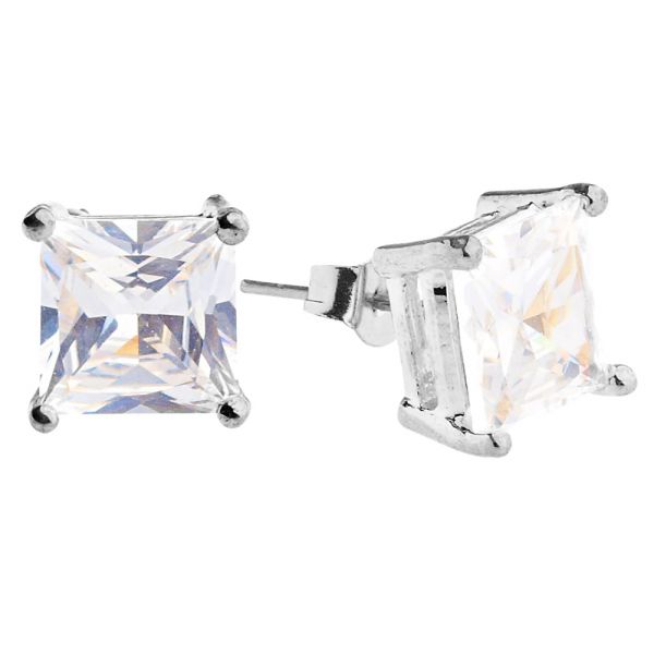 Iced Out Bling Square Zirconia Ear Studs - silver 5mm