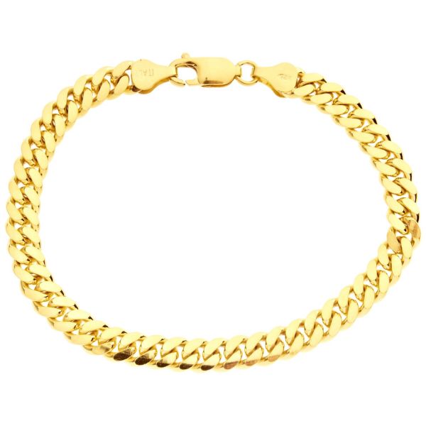925 Sterling Silver Curb Chain Bracelet - MIAMI 6mm gold