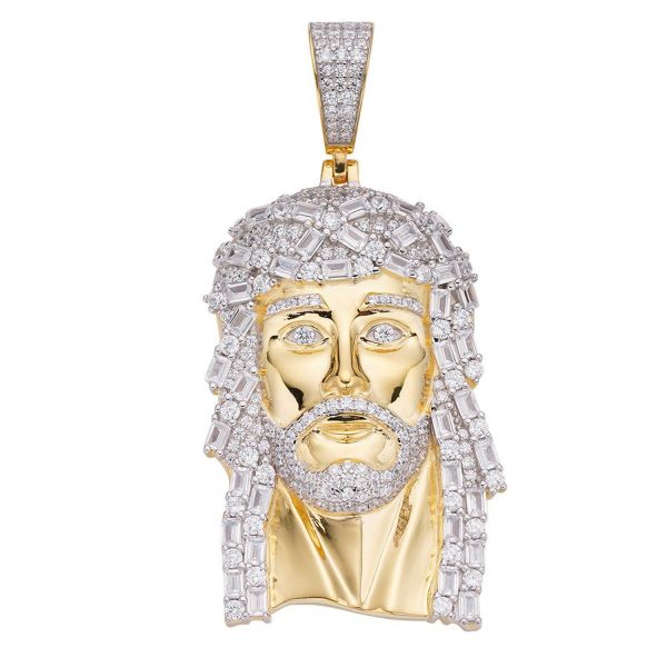925 Sterling Silber Micro Pave Anhänger - JESUS CZ HEAD gold
